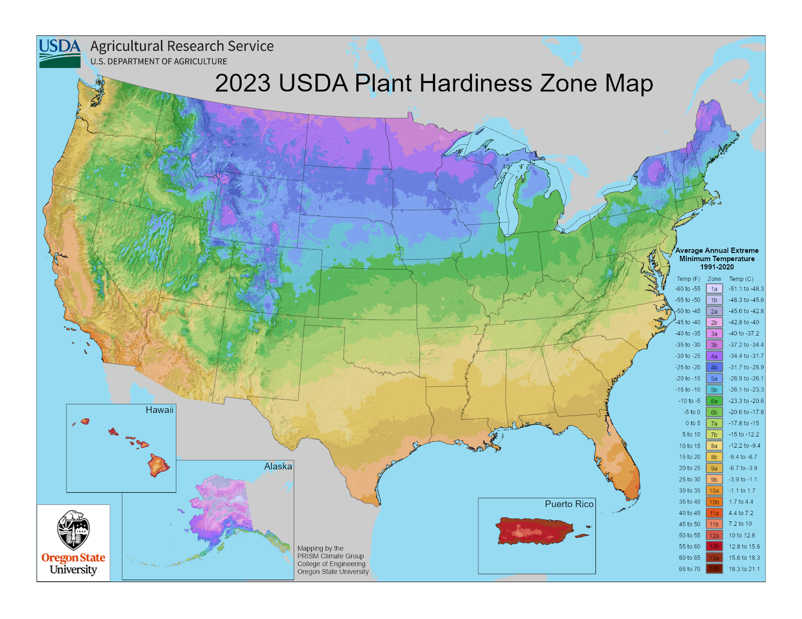 USDA Plant Hardiness Zone Map 2023 (national)
